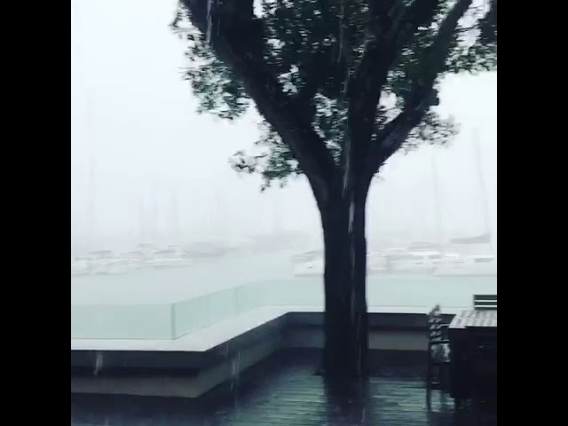 Tropical rain in yacht haven marina in Phuket/Thailand